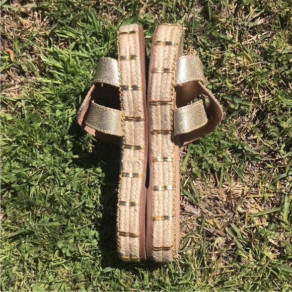 Anthropologie Kaanas Oia Infinity Flatform Espadrille Sandals in Gold Sz 7 - Picture 4 of 9